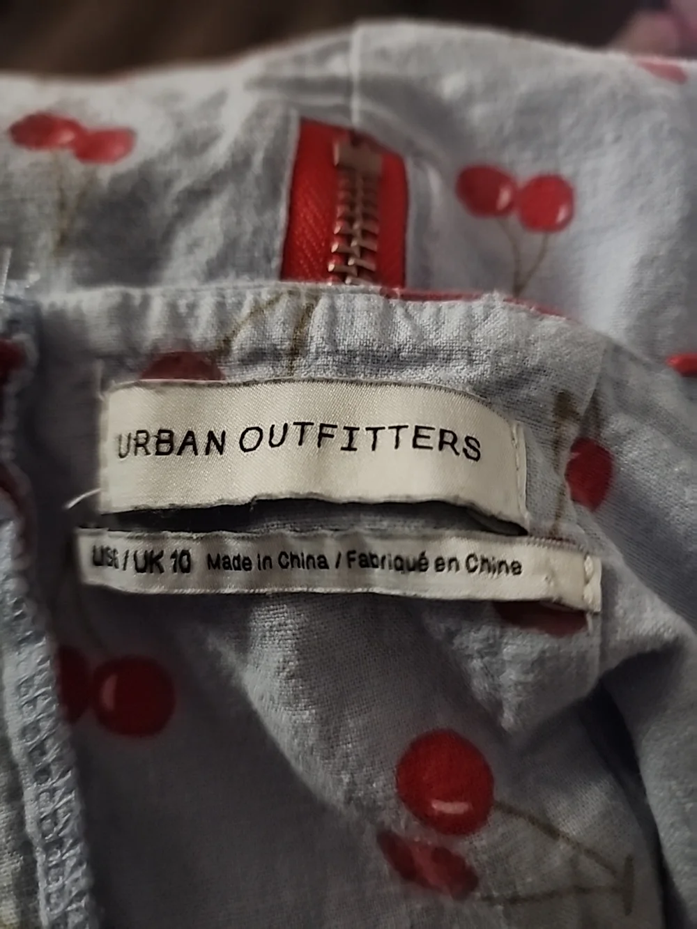 Urban Outfitters Light Blue Mini Dress with Red Cherry Print Spaghetti Strap 6 - Picture 5 of 5